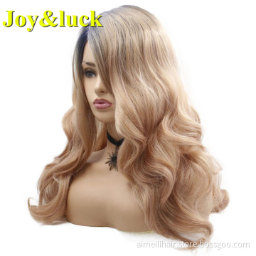 Wholesale Prices Hair For Women Daily Or Party Side Part Long Water Wavy Lacefront Black Ombre Blonde Synthetic Ladies Hair Wigs